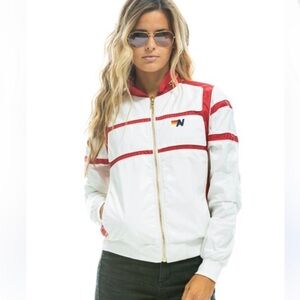 Aviator Nation Racer Jacket, white and cherry (red), size M